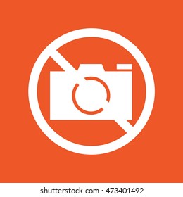 Camera icon vector. Prohibition sign. Orange background