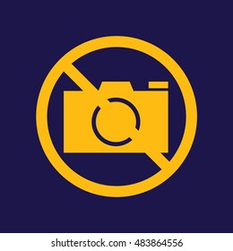 Camera icon vector. Prohibition sign. Blue background