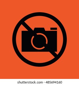 Camera icon vector. Prohibition sign. Orange background
