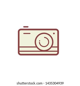 camera icon vector, red flat design.