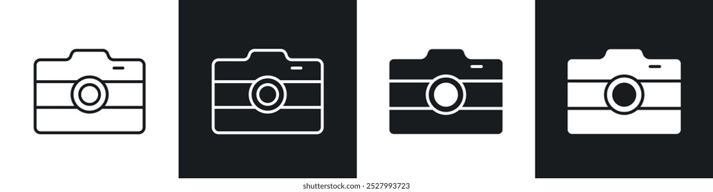 Camera icon vector icon set black filled and outlined style.
