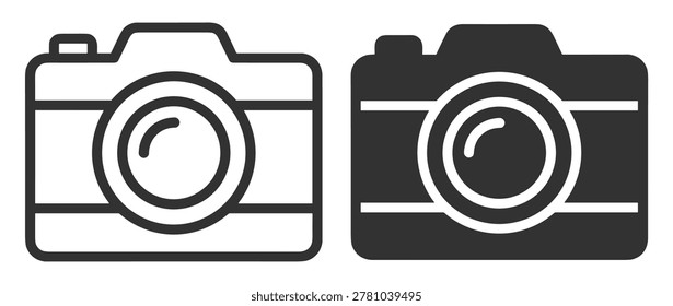 camera icon vector set with outline and solid styles on transparent background