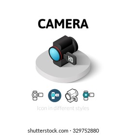 Camera icon, vector symbol in flat, outline and isometric style