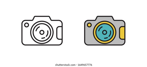 Icono de cámara en vector. Símbolo de tu sitio web, logotipo o aplicación. Símbolo gráfico lineal aislado en un fondo blanco.