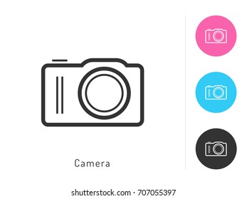 Camera Icon Vector. Camera Symbol For Your Web Site Design, Logo, App. One Of A Set Of Linear Electronics Icons.