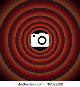 Camera icon. Vector. White icon on black circle in gradient rings.