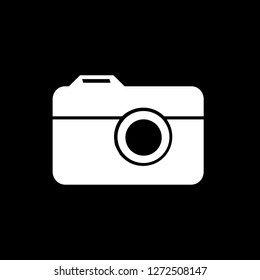 Camera icon in white color on a black background. Editable vector file (eps). Symbol for use in website design, mobile app, user interface and everything.