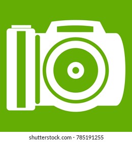 Camera icon white isolated on green background. Vector illustration