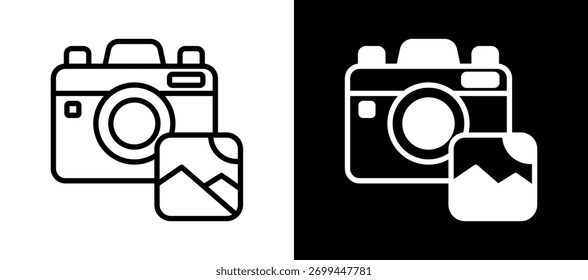 Ícone de câmera branco preto Ilustração de vetor
