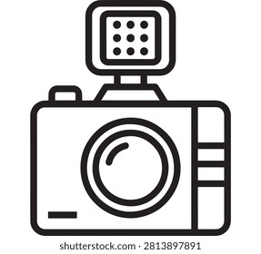Camera Icon with Zoom Lens, Computer Display Top Panel, and Outlined Style for Technology and Media Ui Concepts