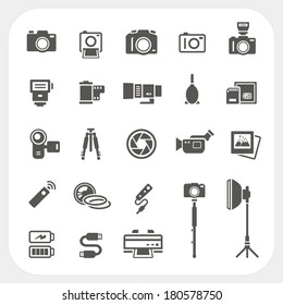 Camera icons and Camera Accessories icons set on white background