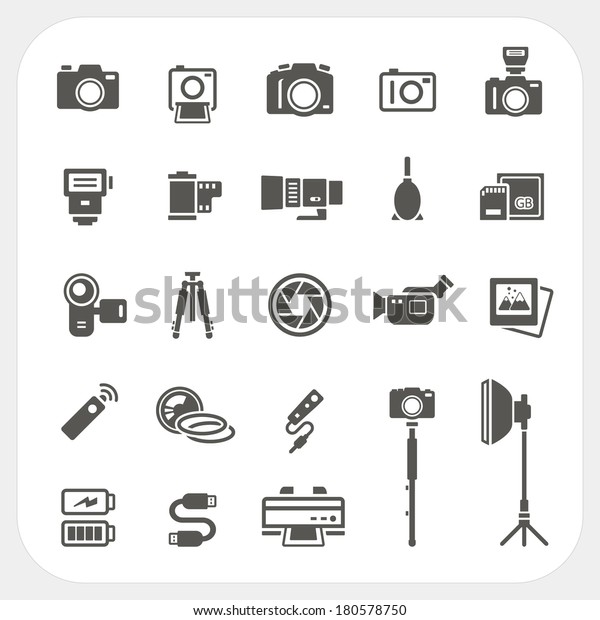 Camera icons and Camera Accessories icons set\
on white background