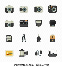 Camera Icons and Camera Accessories Icons with White Background