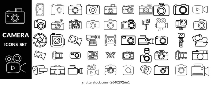 camera icons big set, camera silhouette ,camera line art icon set design 