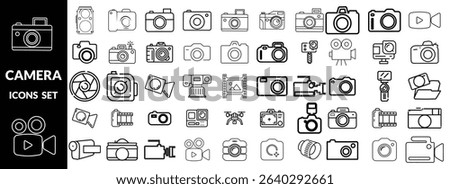 camera icons big set, camera silhouette ,camera line art icon set design 