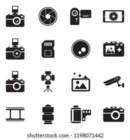 Camera Icons. Black Flat Design. Vector Illustration. 