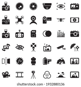 Camera Icons. Black Flat Design. Vector Illustration.