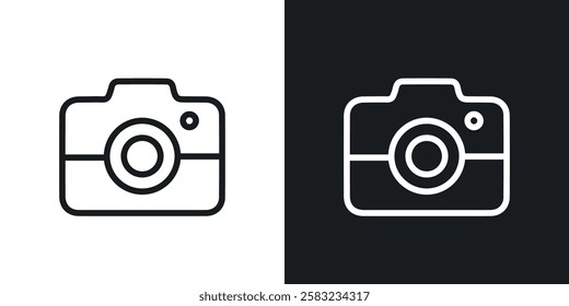 Camera icons in black and white liner strokes for web design.