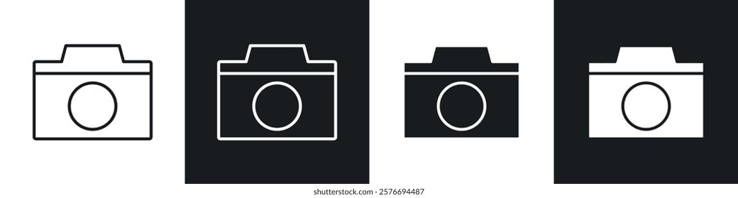 Camera icons collection in black and white solid and line style