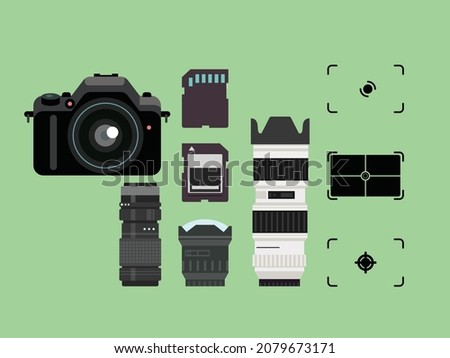 camera icons colored modern lens devices accessories sketch