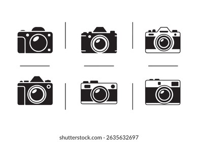 Camera Icons: A curated collection of camera icons showcases a range of retro and modern designs in sleek black and white.
