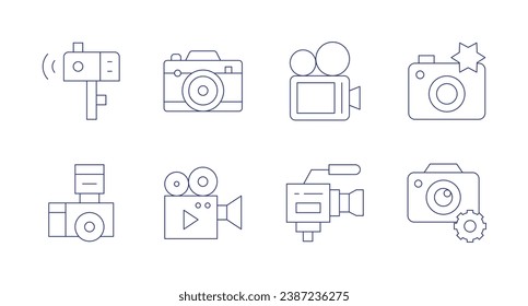 Camera icons. Editable stroke. Containing video camera, videocamera, settings, camera, photo camera.