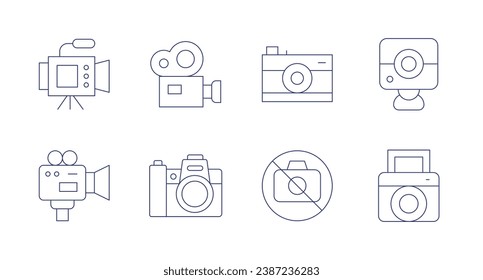 Camera icons. Editable stroke. Containing video camera, photo, no photo, instant camera, camera.