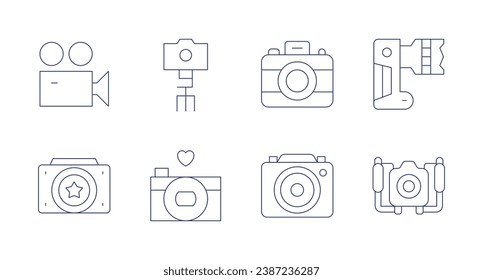 Camera icons. Editable stroke. Containing video, photo, camera tripod, photography, underwater camera.