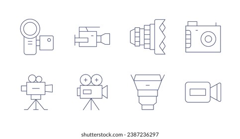 Camera icons. Editable stroke. Containing video, cinema, camera lens, photo camera.