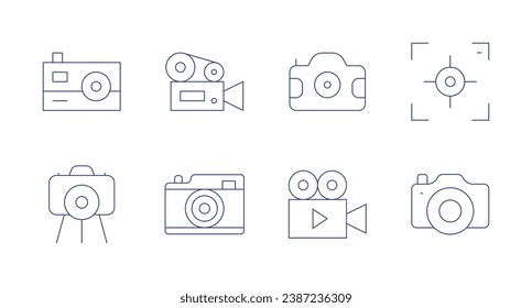 Camera icons. Editable stroke. Containing video camera, camera, center focus, photo.