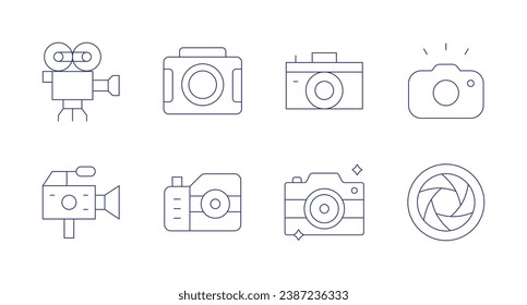 Camera icons. Editable stroke. Containing photography, camera, lens, photo, movie camera, video.