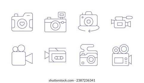 Camera icons. Editable stroke. Containing photo camera, video camera, digital camera.