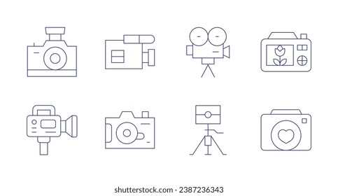 Camera icons. Editable stroke. Containing photo camera, video camera, camera.