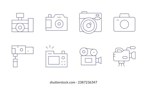 Camera icons. Editable stroke. Containing photo camera, video camera, broadcasting, camera.