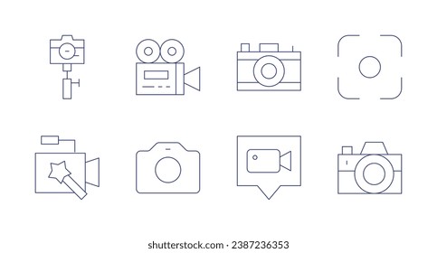 Camera icons. Editable stroke. Containing photo camera, video call, focus, camera, video camera.