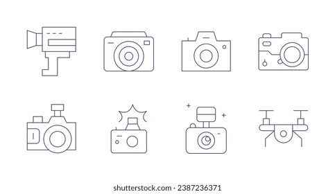 Camera icons. Editable stroke. Containing photo camera, camera, drone, super, photography.