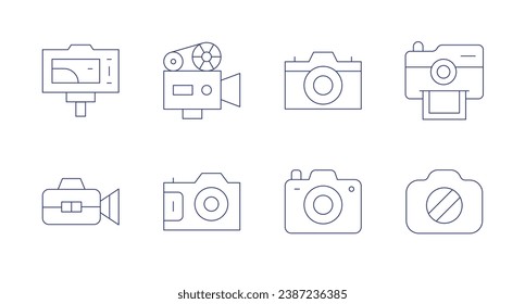 Camera icons. Editable stroke. Containing movie camera, camera, polaroid, video recording, videocamera.