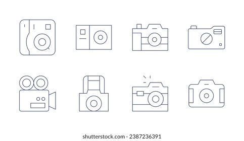 Camera icons. Editable stroke. Containing instant camera, digital camera, camera, video, photo.