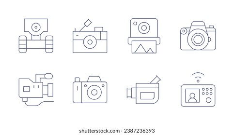 Camera icons. Editable stroke. Containing instant camera, video, photo, intercom, robot, reporter, camera.