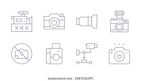 Camera icons. Editable stroke. Containing instant camera, camera lens, camera, no photo.