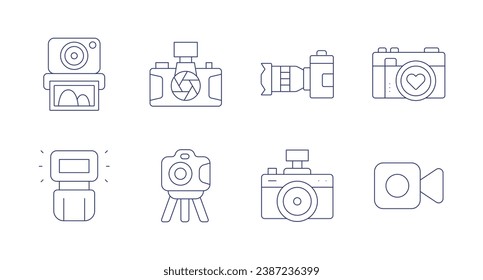 Camera icons. Editable stroke. Containing instant camera, camera flash, photo camera, video.