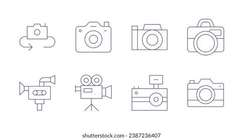 Camera icons. Editable stroke. Containing digital camera, video, camera, camera flash, cinema.