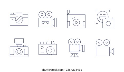 Camera icons. Editable stroke. Containing digital camera, front camera, video, camera.