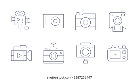 Camera icons. Editable stroke. Containing camera, camera stand, polaroid camera, photo, cinema, video.