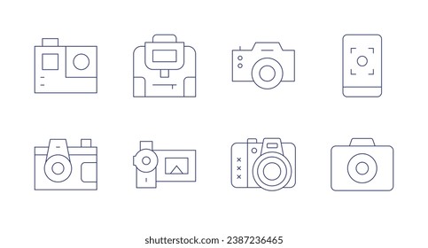 Camera icons. Editable stroke. Containing camera bag, video, mobile phone, photo, gopro, camera.