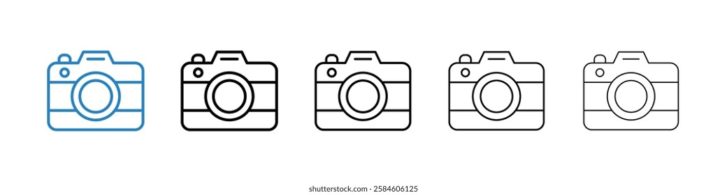 Camera icons in five different stroke sizes