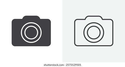Camera icons. flat and line style set