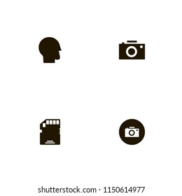 camera icons. camera, human head and memory card vector icons set