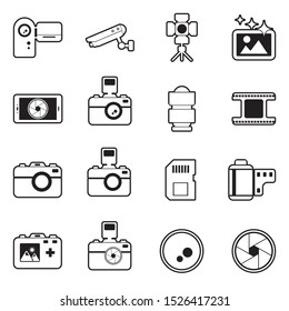 Camera Icons. Line With Fill Design. Vector Illustration.