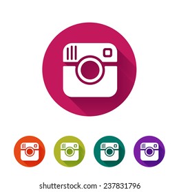 Camera icons with long shadow isolated on a white background. Vector illustration.